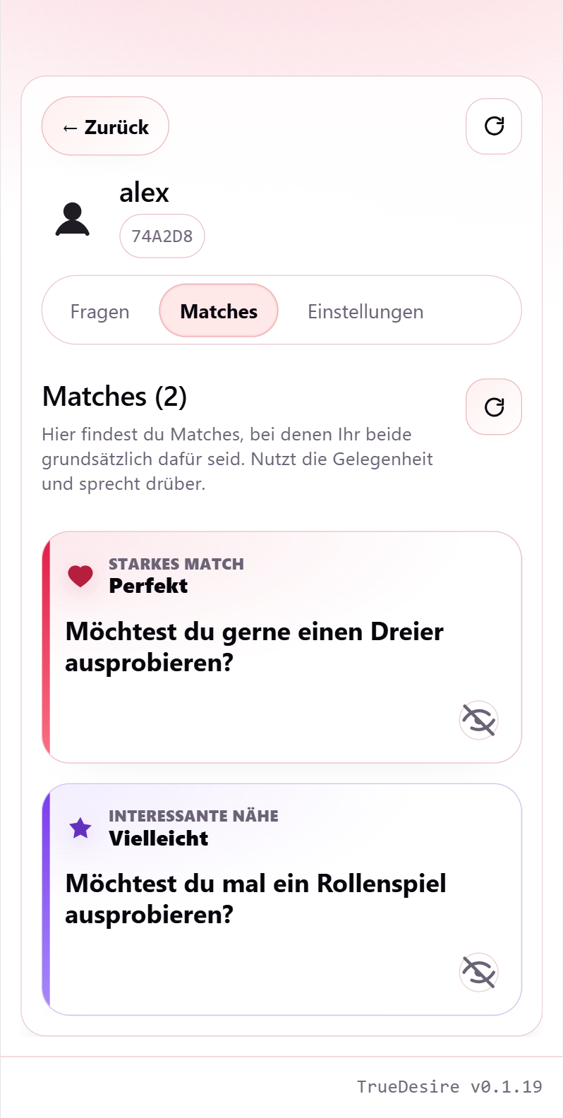 Match-Auswertung in TrueDesire
